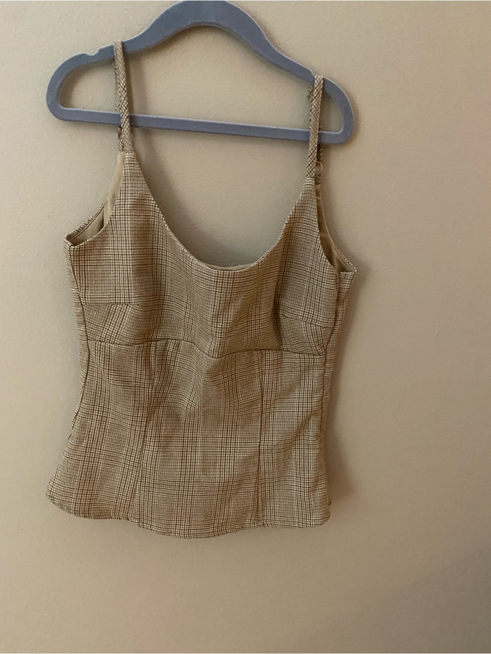 Plaid Tan Sleeveless Cami with Scoop Neck